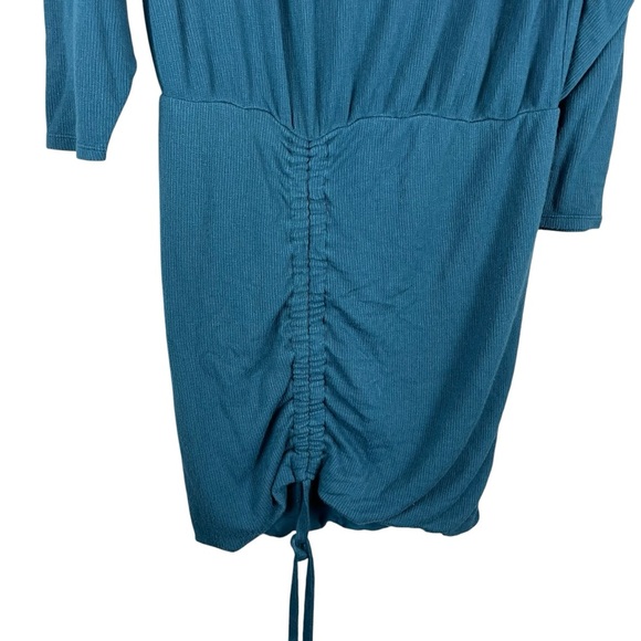 Free People Cowl Neck Ruched Midi Dress - Size Medium, Teal Blue - Picture 3 of 8